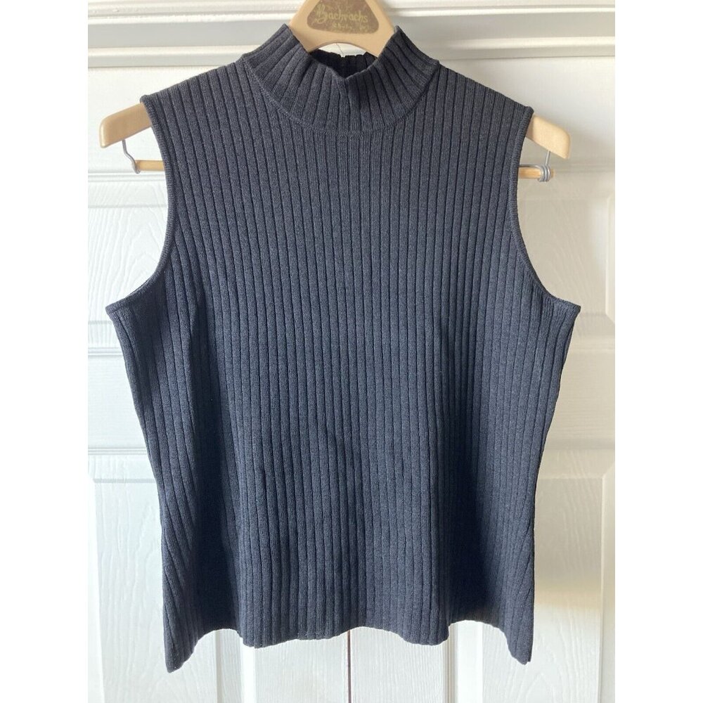 ST John Collection Black Ribbed Mock Neck Sleeveless Tank Top Sz Small